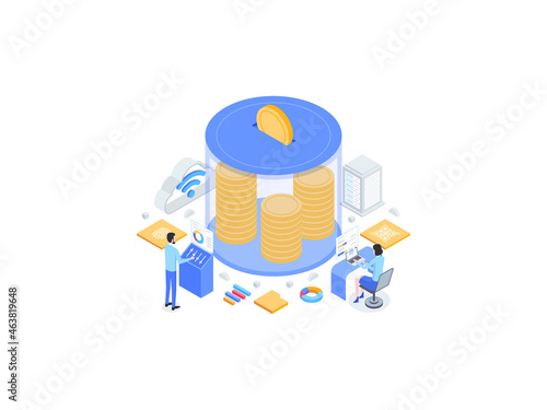 Money Saving Isometric Flat Illustration. Suitable for Mobile App, Website, Banner, Diagrams, Infographics, and Other Graphic Assets.