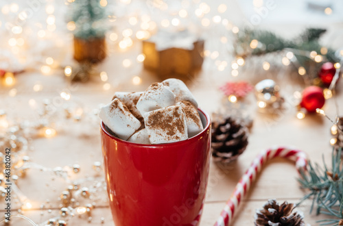 Christmas marshmallow hot cocoa cup with candy cane