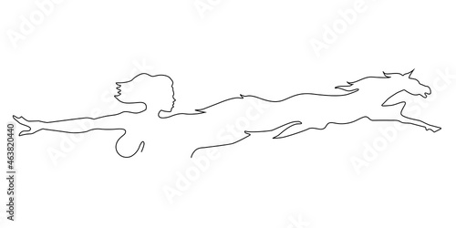  Line drawing horse and woman heads logo black and white vector illustration eps 10