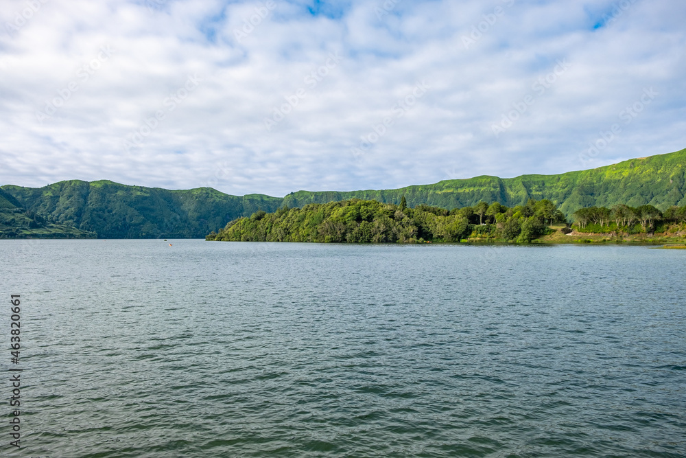 View over the Lake and the Landscape at the Seven Cities Lake ( Lagoa das Sete Cidades ), São Miguel Island in the Azores.