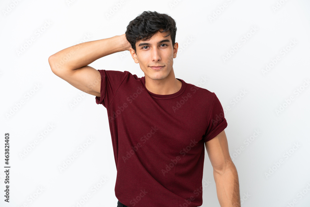 Young Argentinian man isolated on white background with an expression of frustration and not understanding Young Argentinian man isolated on white background with an expression of frustration and not understanding