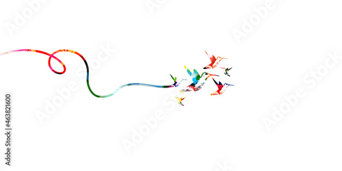 Colorful hummingbirds vector poster background. Flying colibri isolated