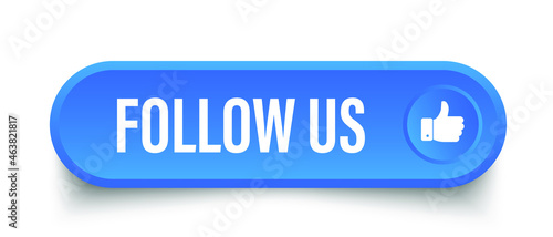 Vector illustration follow us button. Modern round label with thumbs up icon. 