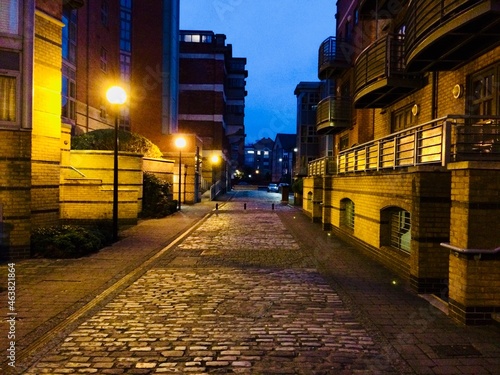 cobbled city street in the night