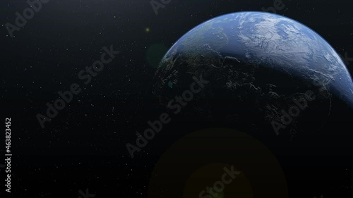 Beautyt 3d earth planet animation space zoom spinning view change dark night background photo