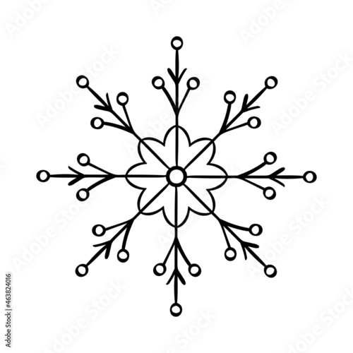 Snowflake Christmas calligraphic hand drawn vector icon in trendy flat style isolated on white background. Xmas snow icon illustration