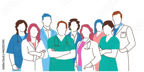 Group of doctors and nurses, medical staff.