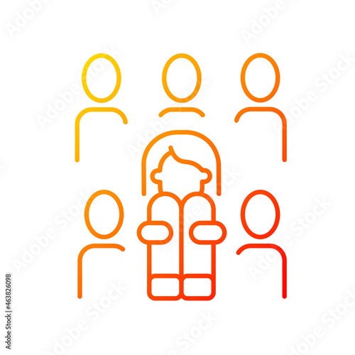 Enochlophobia gradient linear vector icon. Irrational fear of crowd. Panic disorder. Psychotherapy treatment. Thin line color symbol. Modern style pictogram. Vector isolated outline drawing
