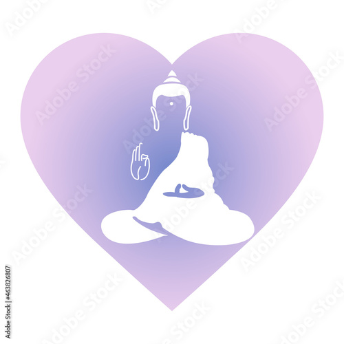 Lord Buddha. Symbol of buddha in heart. Vesak day greeting background. Yoga, spirituality. Vector Buddha silhouette for spa logo