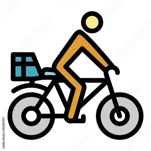 Bike delivery icon. Outline bike delivery vector icon color flat isolated