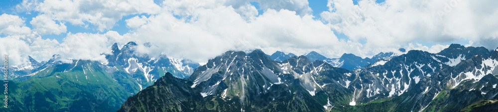Panorama der Allgäuer Alpen, Ausblick vom Fellhorn, Oberstdorf, Allgäu, Bayern, Deutschland