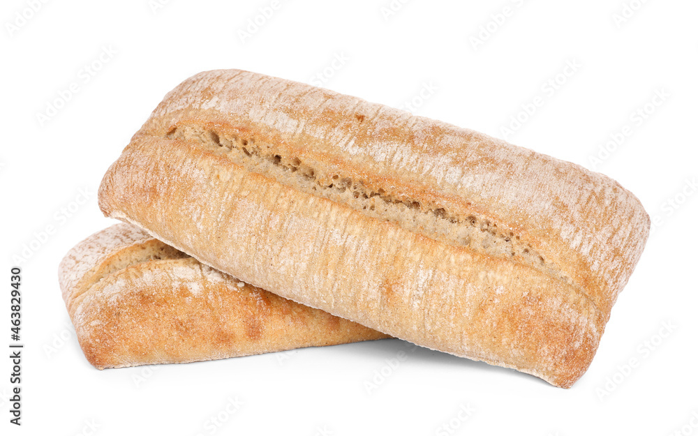 Crispy ciabattas on white background. Fresh bread Crispy ciabattas on white background. Fresh bread