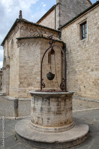 San Quirico d' Orcia (SI), Italy - August 05, 2021: Water well in San Quirico d' Orcia, Tuscany, Italy