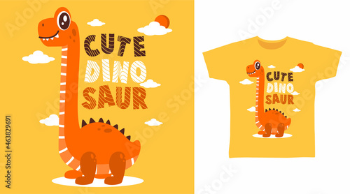 Fototapeta Naklejka Na Ścianę i Meble -  Cute dinosaur cartoon for t shirt design