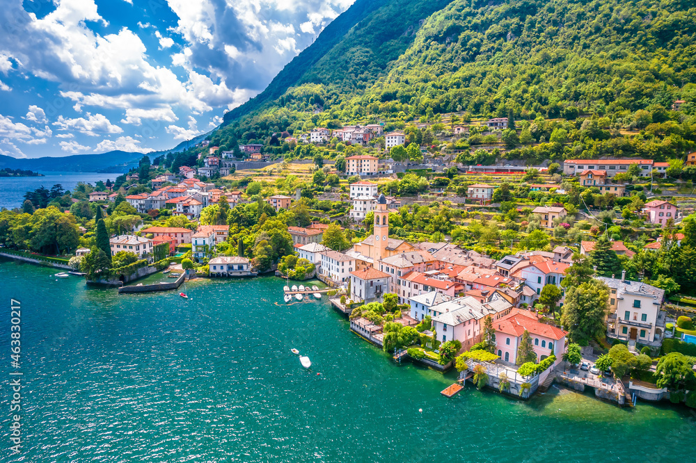 Laglio. Idyllic town of Laglio on Como lake aerial view