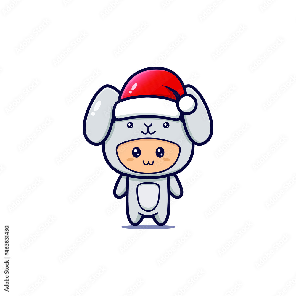 Cute of Christmas rabbit mascot. Isolated on white background Cute of Christmas rabbit mascot. Isolated on white background