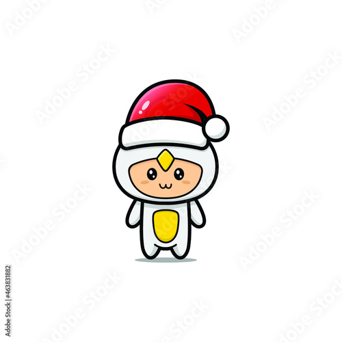 Cute of Christmas chicken mascot. Isolated on white background