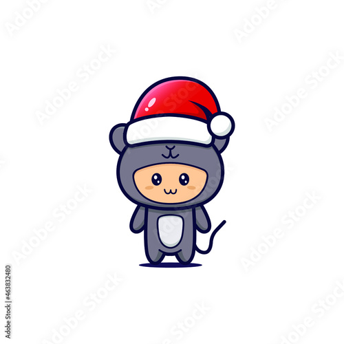 Cute of Christmas mouse mascot. Isolated on white background