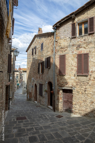 Castiglione d' Orcia (SI), Italy - August 10, 2021: Castiglione d' Orcia village and houses view, Tuscany, Italy