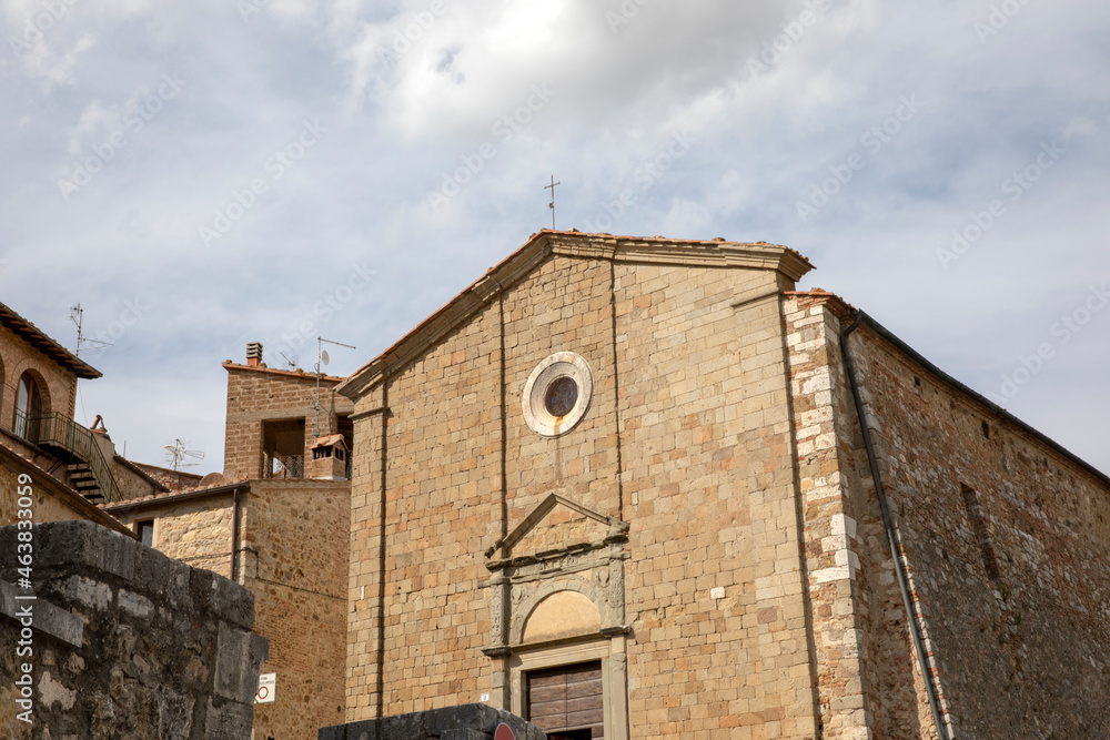 Castiglione d' Orcia (SI), Italy - August 10, 2021: Castiglione d' Orcia pieve dei Santi Stefano e Degna church, Tuscany, Italy