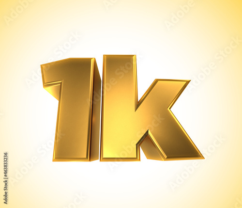1k, 1000 Followers, 3D illustration 1k a white and yellow background. One thousand likes social media.  photo