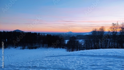 Winter blush at sunset on the mountain