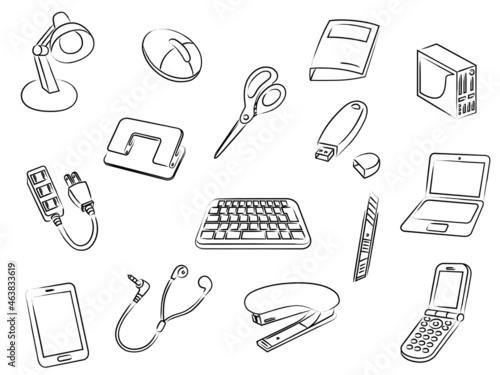 ビジネス用品の筆書き壁紙イラスト