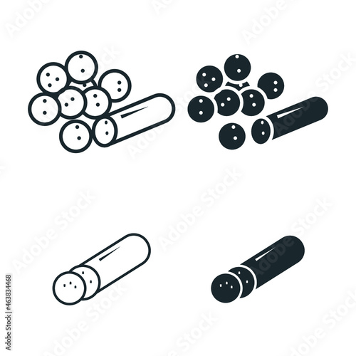 Pepperoni icon stock Illustration. An illustration featuring four simple pepperoni sausage food icons.