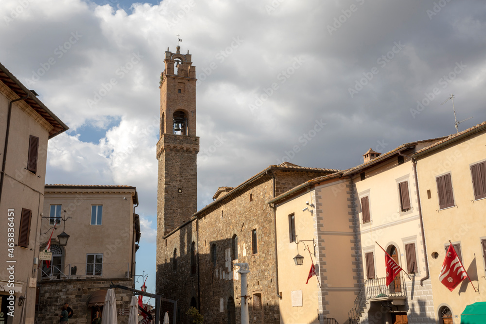Montalcino (SI), Italy - August 15, 2021: Montalcino village and houses view, Tuscany, Italy