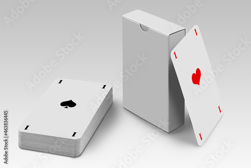 Obraz na płótnie Stack of playing cards with box and Two aces isolated on white w salonie