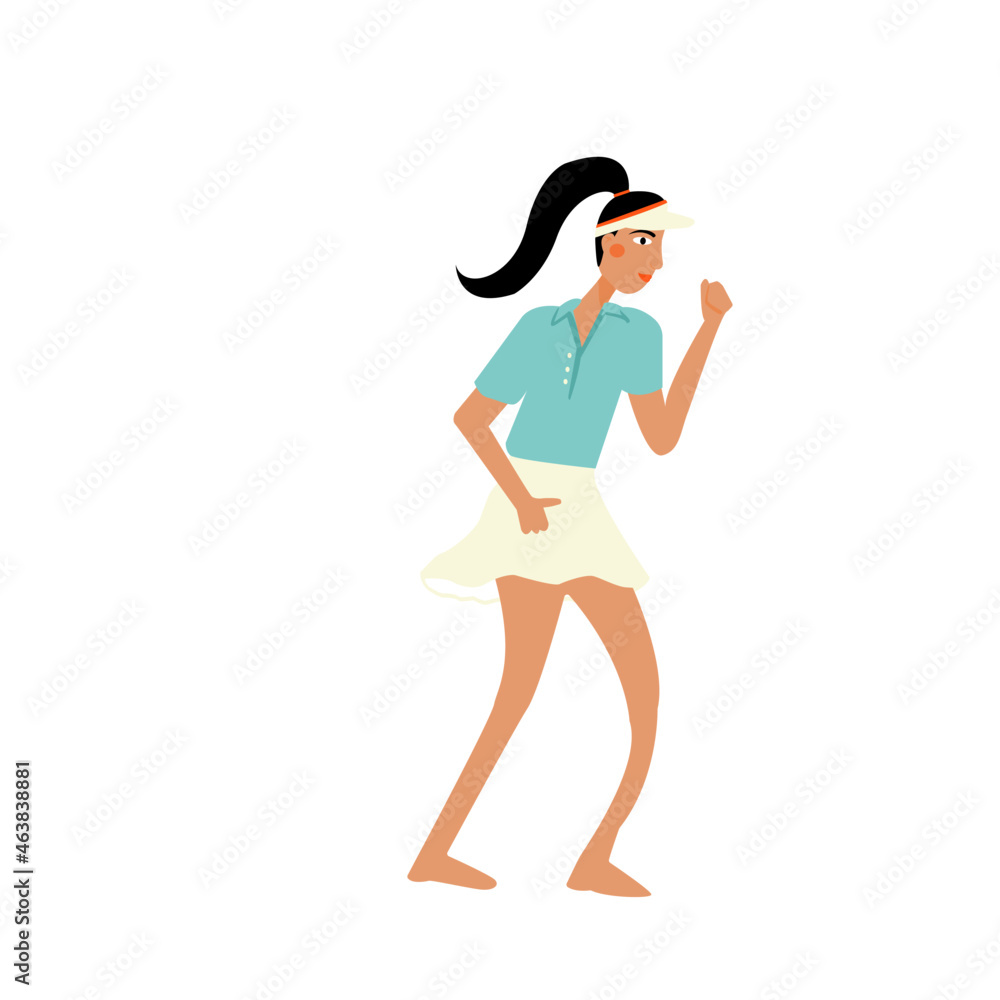 Woman tennis player with a racket in her hand. Flat vector illustration. Sports concept. Woman tennis player with a racket in her hand. Flat vector illustration. Sports concept.