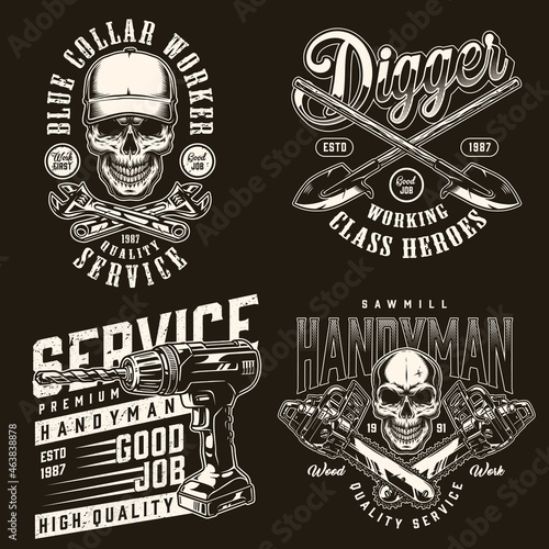 Manual worker vintage monochrome labels