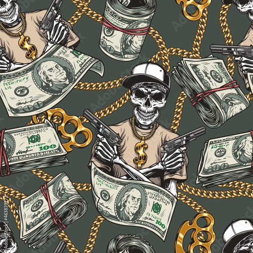 Colorful vintage money seamless pattern