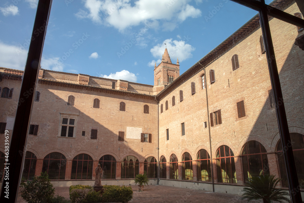 Asciano (SI), Italy - August 15, 2021: Monteoliveto Maggiore Abbey inside, Asciano, Siena, Tuscany, Italy