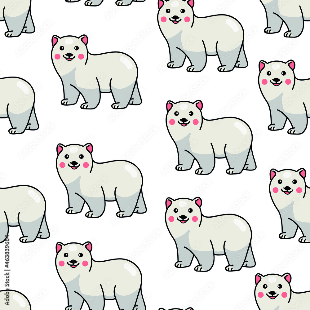 Polar bears, cute. animals vector seamles pattern isolated on white background. Concept for wallpaper, print, cards Polar bears, cute. animals vector seamles pattern isolated on white background. Concept for wallpaper, print, cards