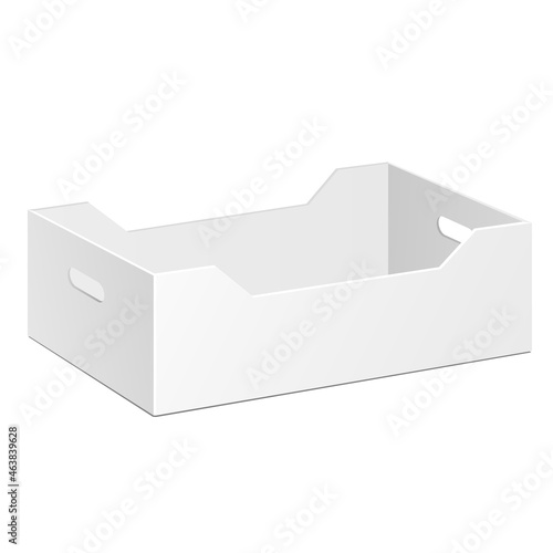 Mockup Recycled Fruit, Vegetable Product Cardboard Package Box. Illustration Isolated On White Background. Mock Up Template Ready For Your Design. Vector EPS10
