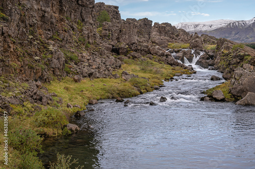 Small waterfall at Thingvellir (Pingvellir) National Park in the Rift Valley of Iceland