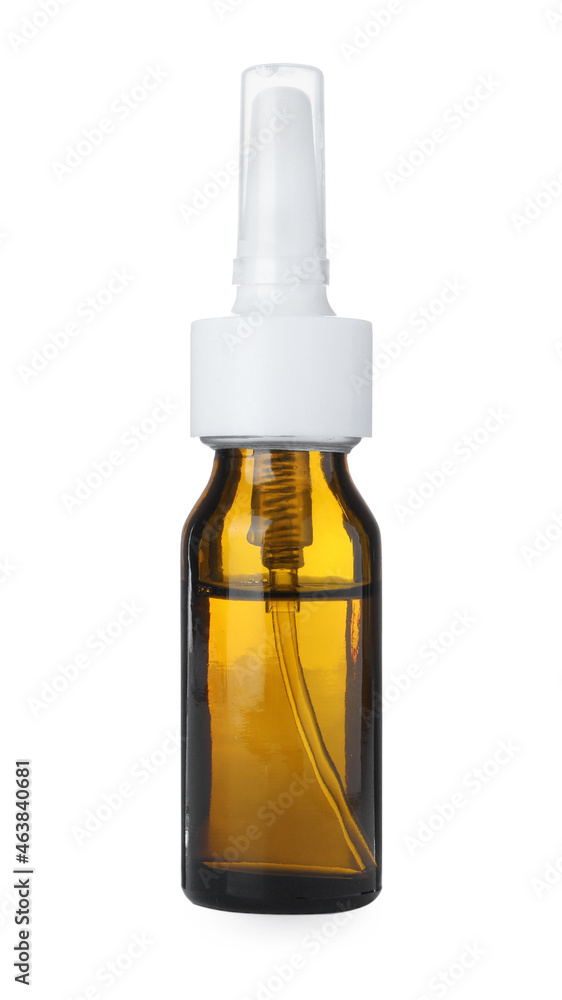 Bottle of nasal spray isolated on white Bottle of nasal spray isolated on white
