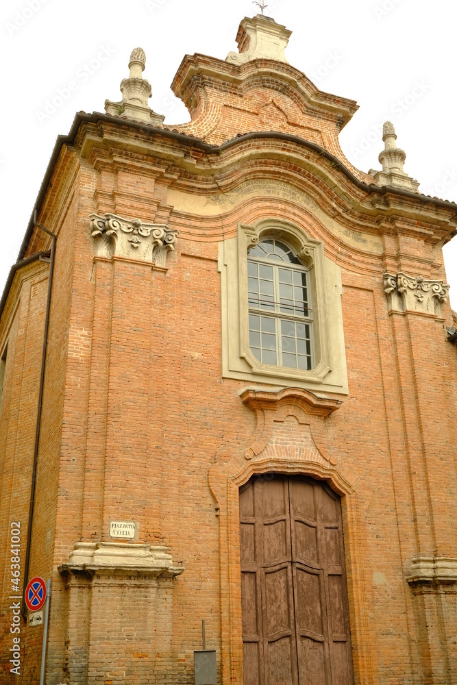 Alessandria church. Church of Santa Lucia in Alessandria.Classic style brick facade of a church. 