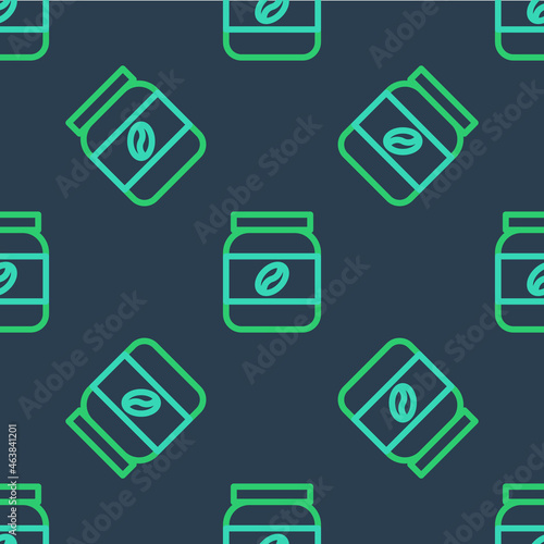 Line Coffee jar bottle icon isolated seamless pattern on blue background. Vector