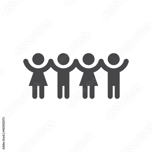 Children holding hands black vector icon. Kids, boys and girls symbol.