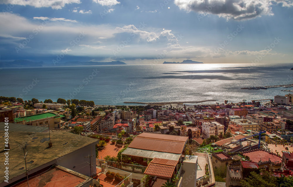 View on Naples and Napolitano gulf and island Capri in sunny day!