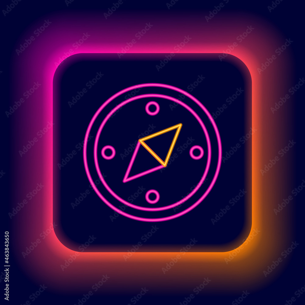 Glowing neon line Compass icon isolated on black background. Windrose navigation symbol. Wind rose sign. Colorful outline concept. Vector Glowing neon line Compass icon isolated on black background. Windrose navigation symbol. Wind rose sign. Colorful outline concept. Vector