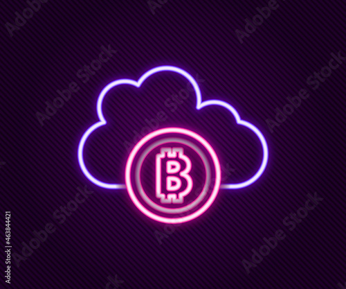 Glowing neon line Cryptocurrency cloud mining icon isolated on black background. Blockchain technology, bitcoin, digital money market, cryptocoin wallet. Colorful outline concept. Vector