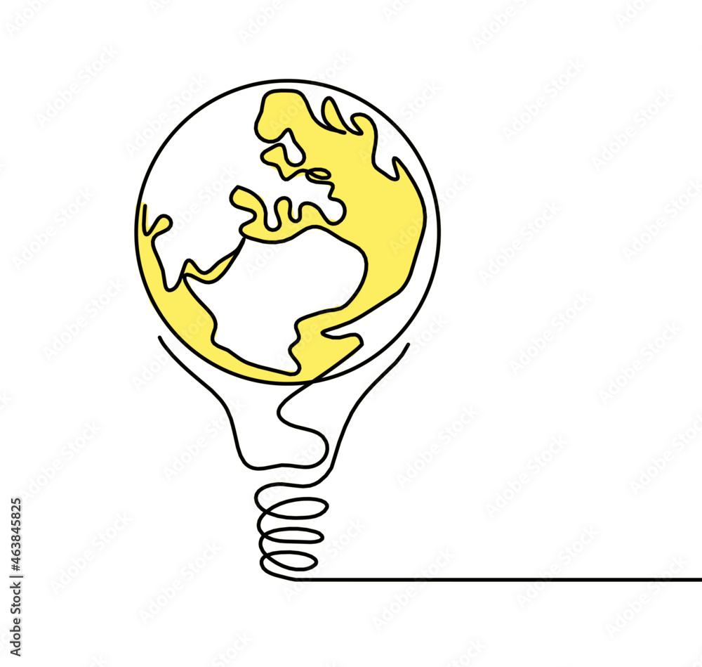 Abstract planet Earth in light bulb as line drawing on white as background Abstract planet Earth in light bulb as line drawing on white as background