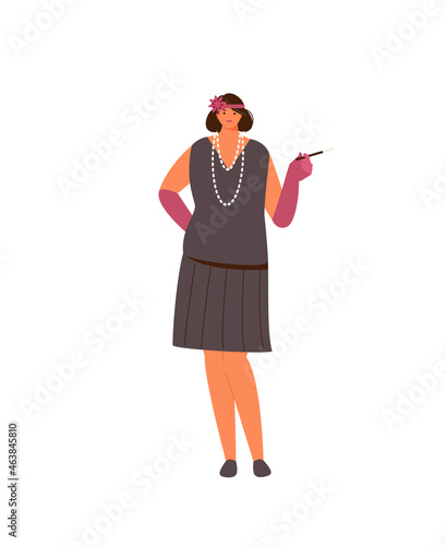 Fashionable girl dressed in 20s style. Vector illustration