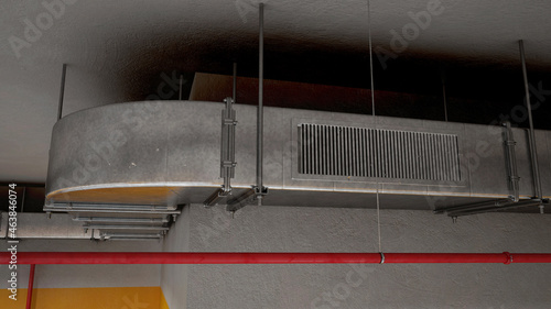 Pipes ventilation system metal, 3d render photo