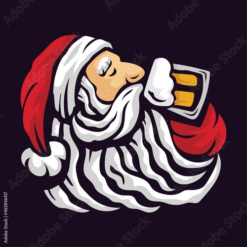 santa claus drinking beer vector illustration. celebrate new year and merry christmas