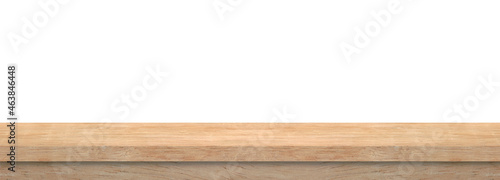 Wooden old brown table top isolated on white background empty rustic wood table for montage product display or design key visual layout panorama banner long, with clipping path