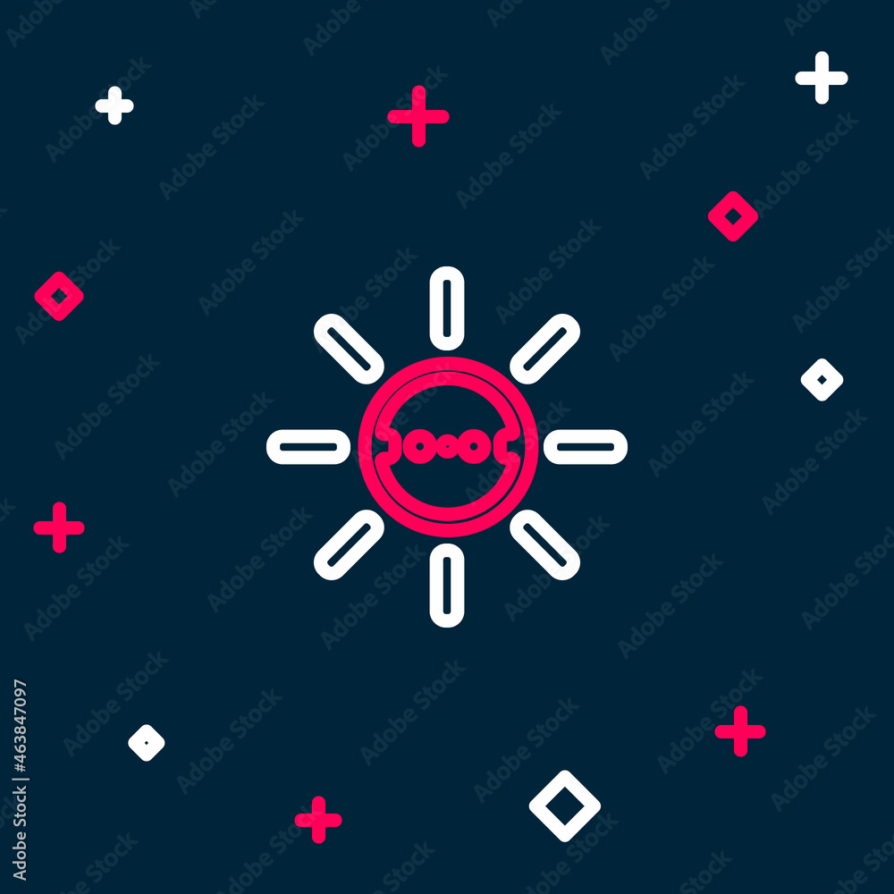 Line Solar energy panel icon isolated on blue background. Sun with lightning symbol. Colorful outline concept. Vector Line Solar energy panel icon isolated on blue background. Sun with lightning symbol. Colorful outline concept. Vector